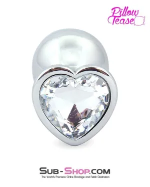 0400E      Chromed Clear Heart Gem Medium Butt Plug - MEGA Deal