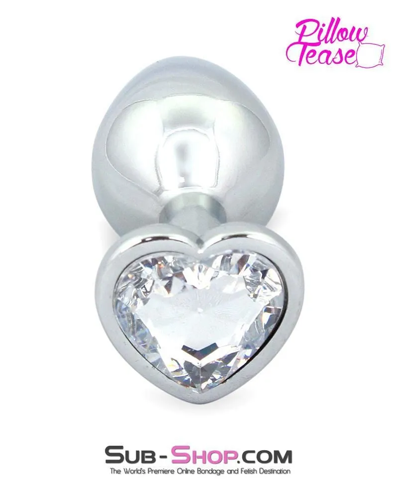 0400E      Chromed Clear Heart Gem Medium Butt Plug - MEGA Deal