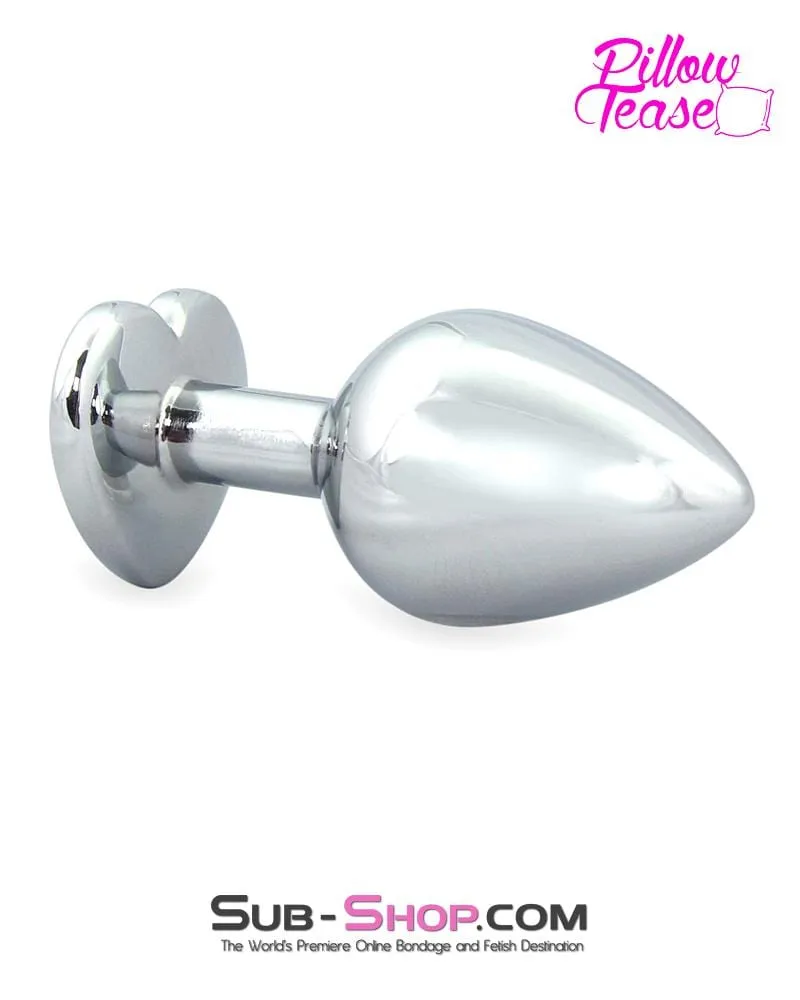 0400E      Chromed Clear Heart Gem Medium Butt Plug