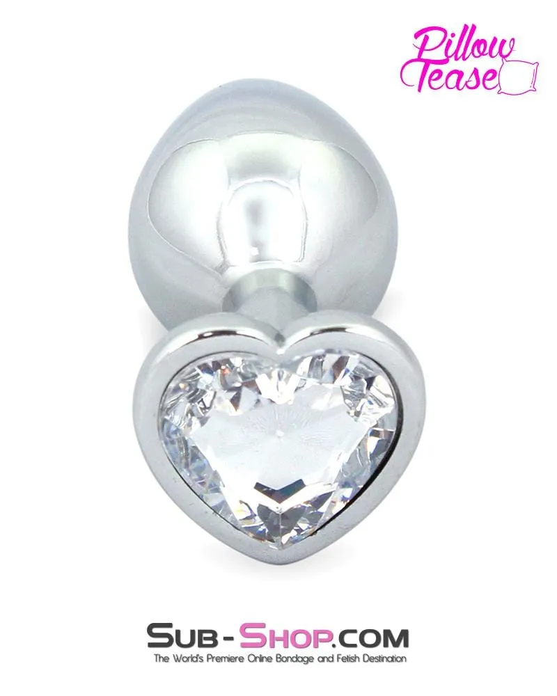 0400E      Chromed Clear Heart Gem Medium Butt Plug