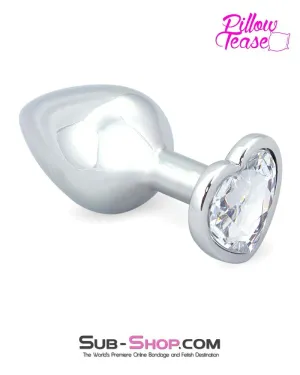 0400E      Chromed Clear Heart Gem Medium Butt Plug