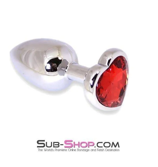 6912R      Puppy Love Mini Steel Heart Shaped Ruby Crystal Anal Plug - LAST CHANCE - Final Closeout!