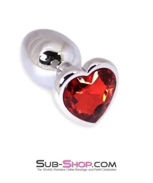 6912R      Puppy Love Mini Steel Heart Shaped Ruby Crystal Anal Plug - LAST CHANCE - Final Closeout!