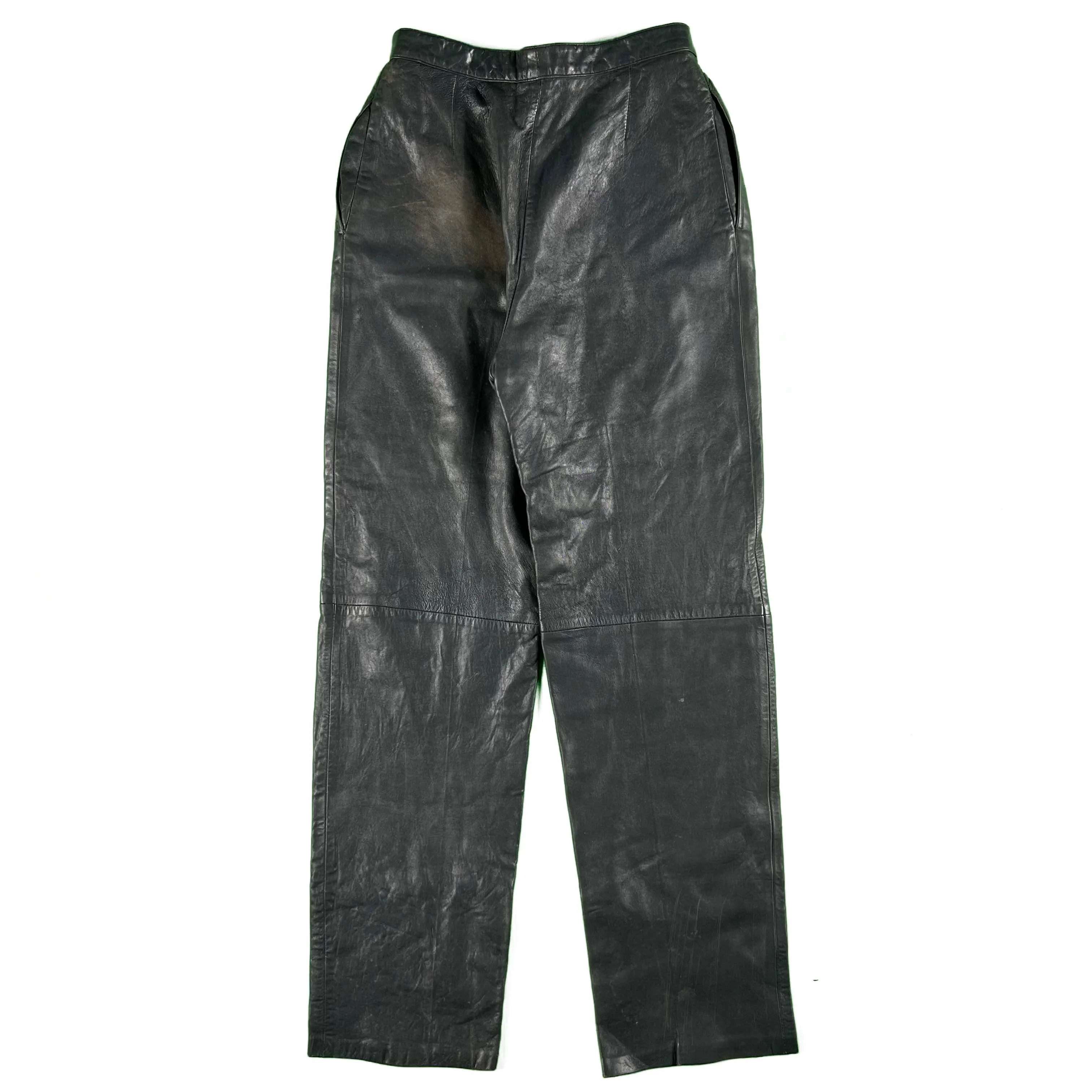70s Dark Grey Lambskin Leather Pants- 26x29