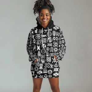 African Adinkra Hoodie Dress - Mixed Pattern Symbols DT02