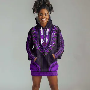 African Dashiki and Polynesian Pattern Hoodie Dress Purple LT9