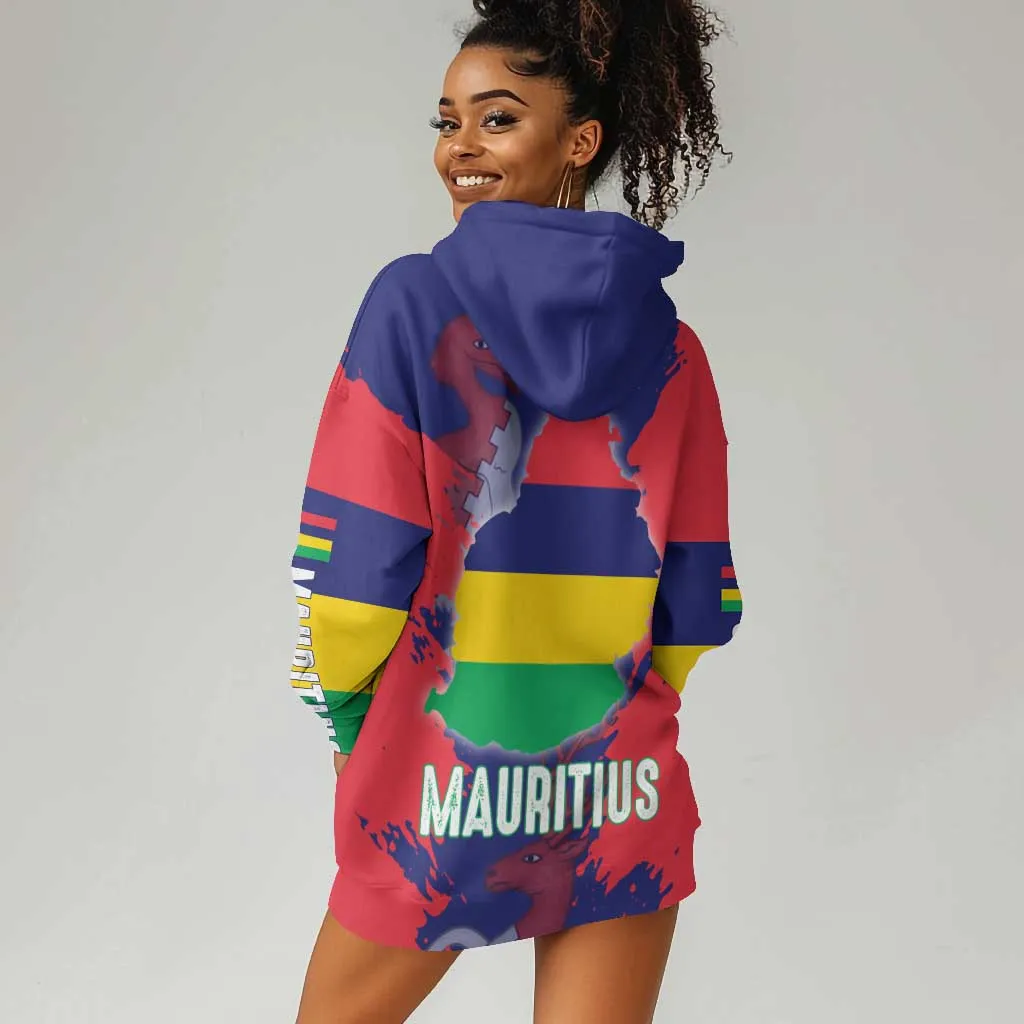 Afro Mauritius Hoodie Dress Map Design with Flag Coat of Arms TS04