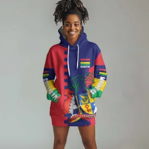 Afro Mauritius Hoodie Dress Map Design with Flag Coat of Arms TS04