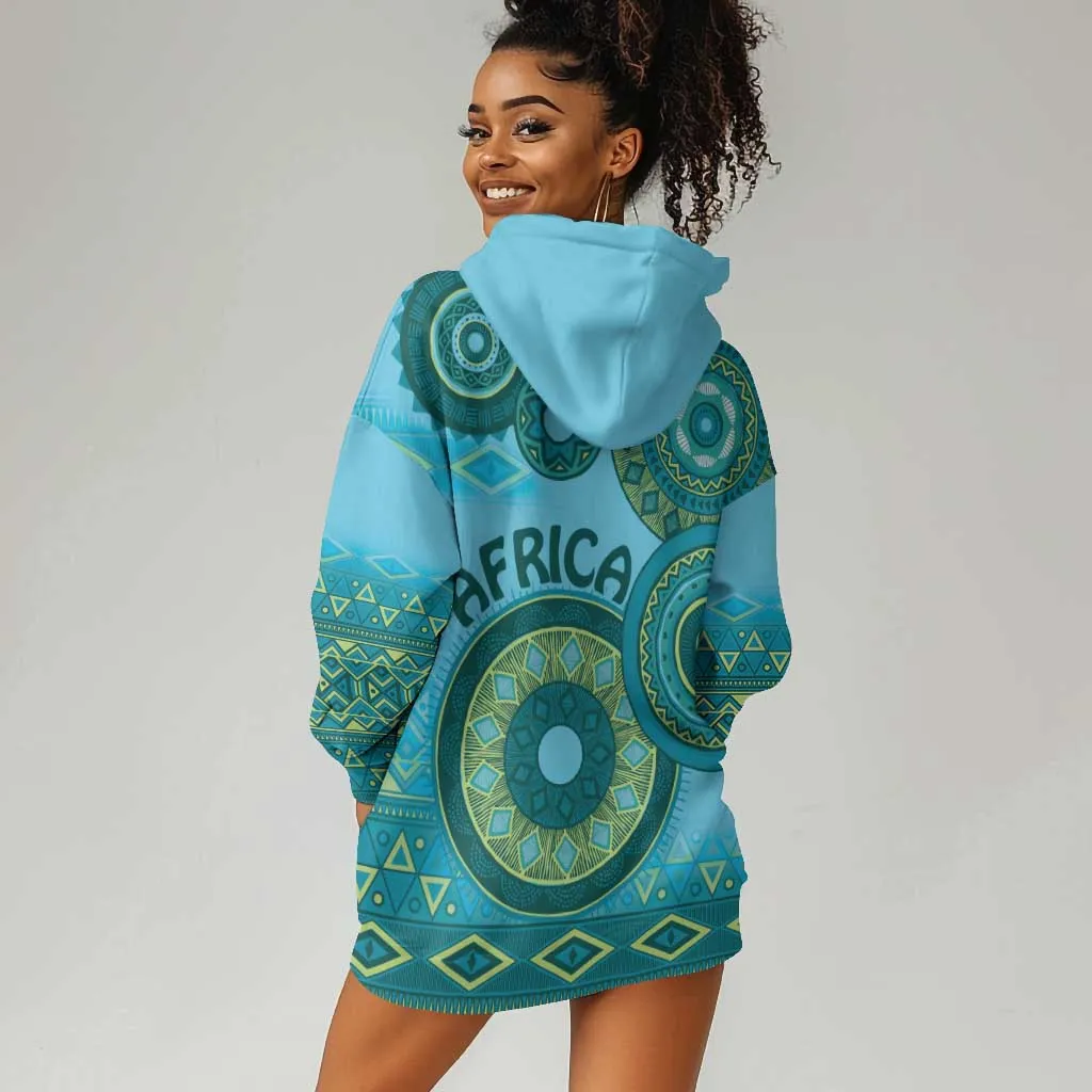 Afro Tribal Traditional Pattern Hoodie Dress Blue Motif LT9