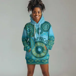 Afro Tribal Traditional Pattern Hoodie Dress Blue Motif LT9