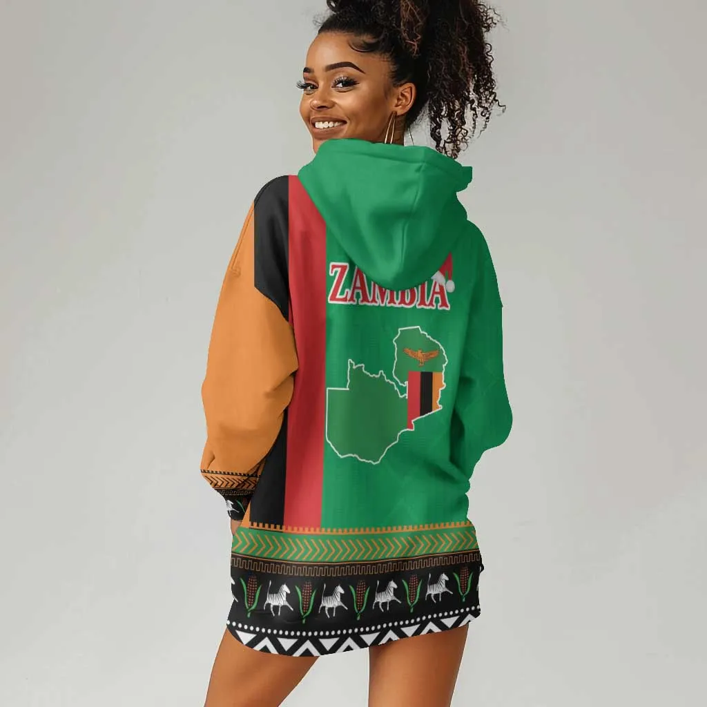 Afro Zambia Christmas Hoodie Dress Coat Of Arms With Kente Pattern LT18