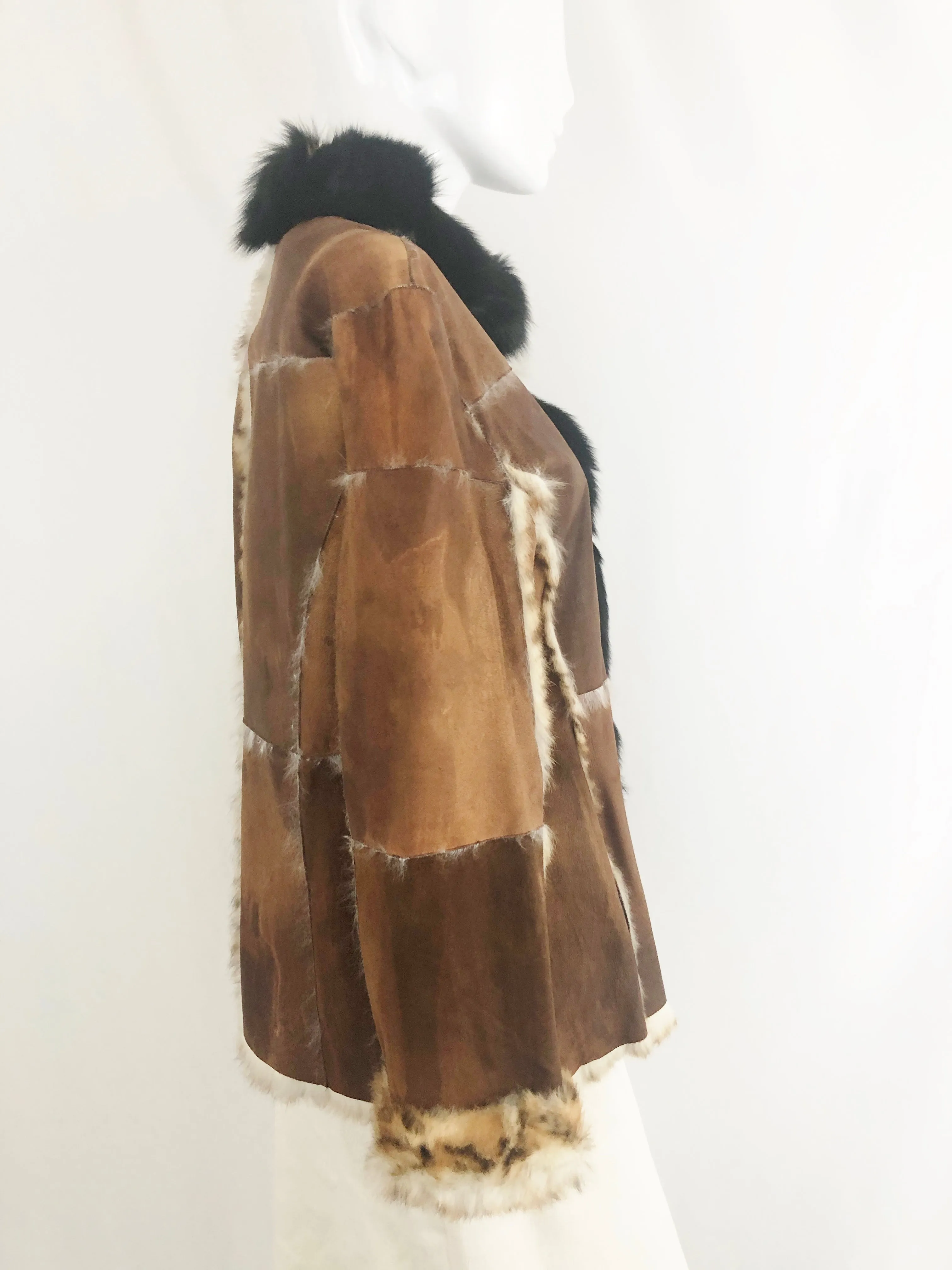 Alberto Makali Leather Jacket W/fox and Rabbit Fur Size L