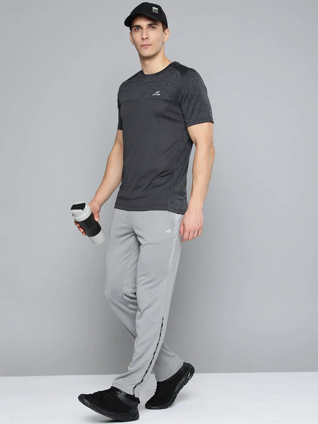 Alcis Men Grey Melange Solid Track Pants
