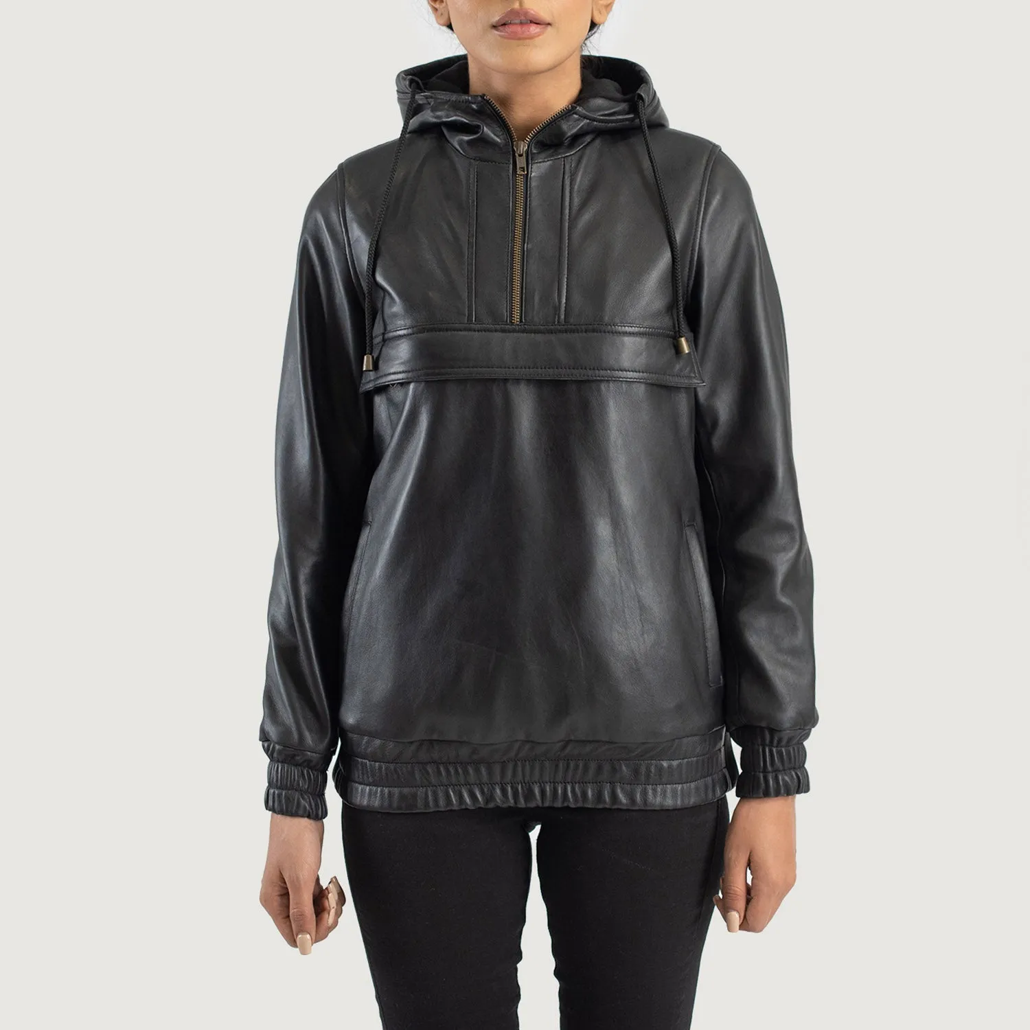 Ardour Black Hooded Leather Pullover Blazer