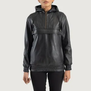 Ardour Black Hooded Leather Pullover Blazer