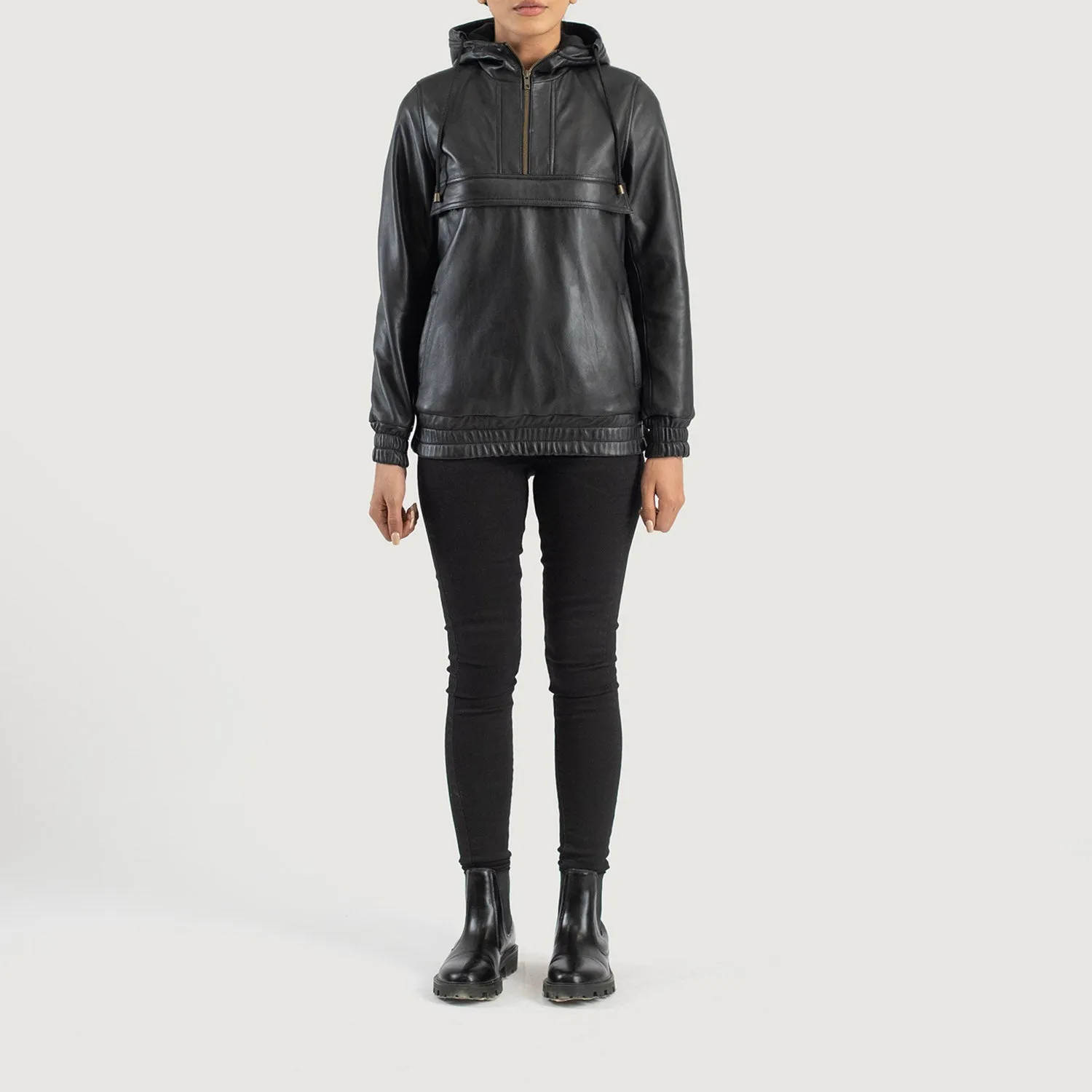 Ardour Black Hooded Leather Pullover Blazer