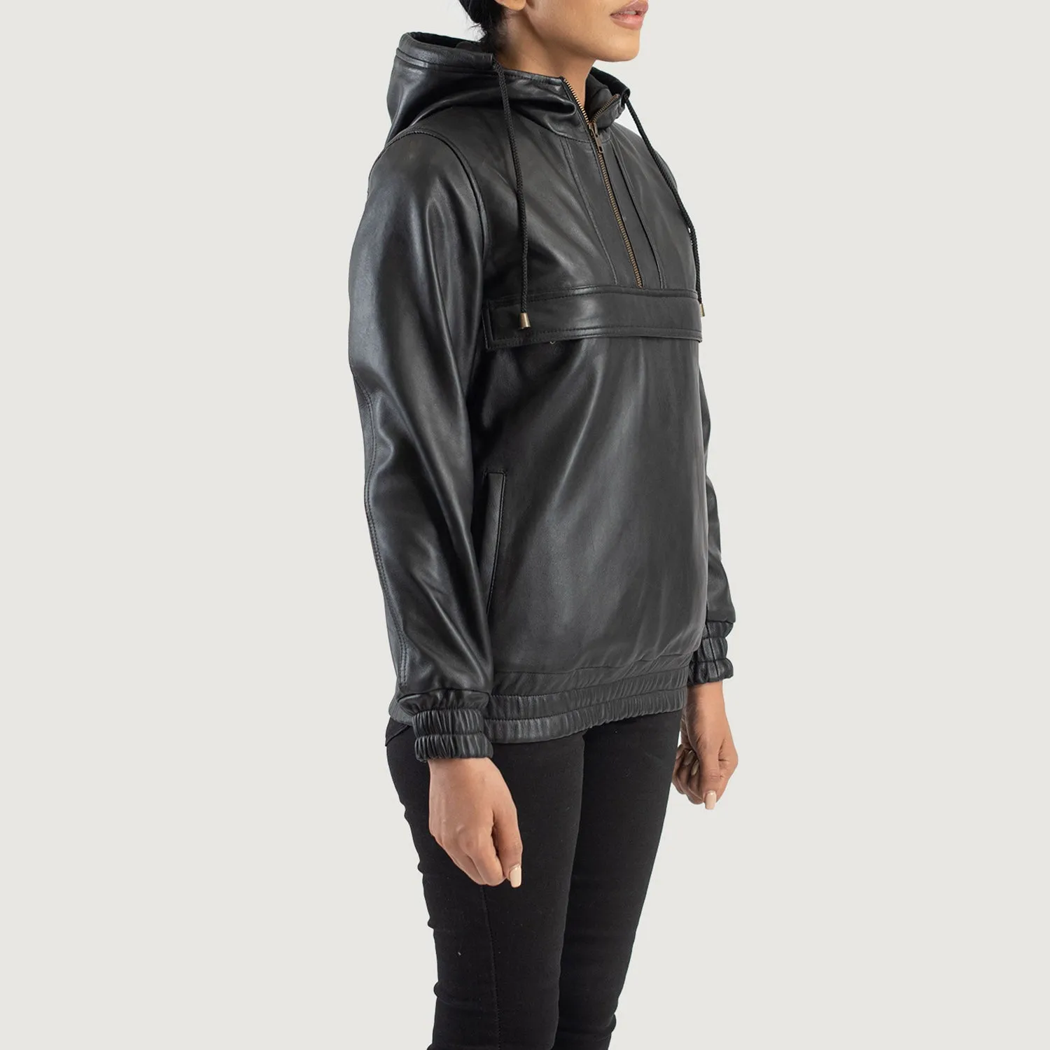 Ardour Black Hooded Leather Pullover Blazer