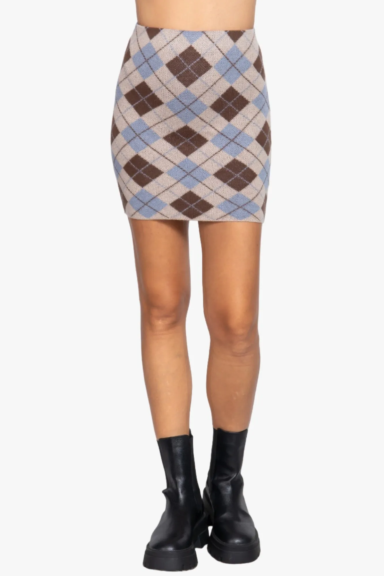 Argyle Jacquard Sweater Mini Skirt
