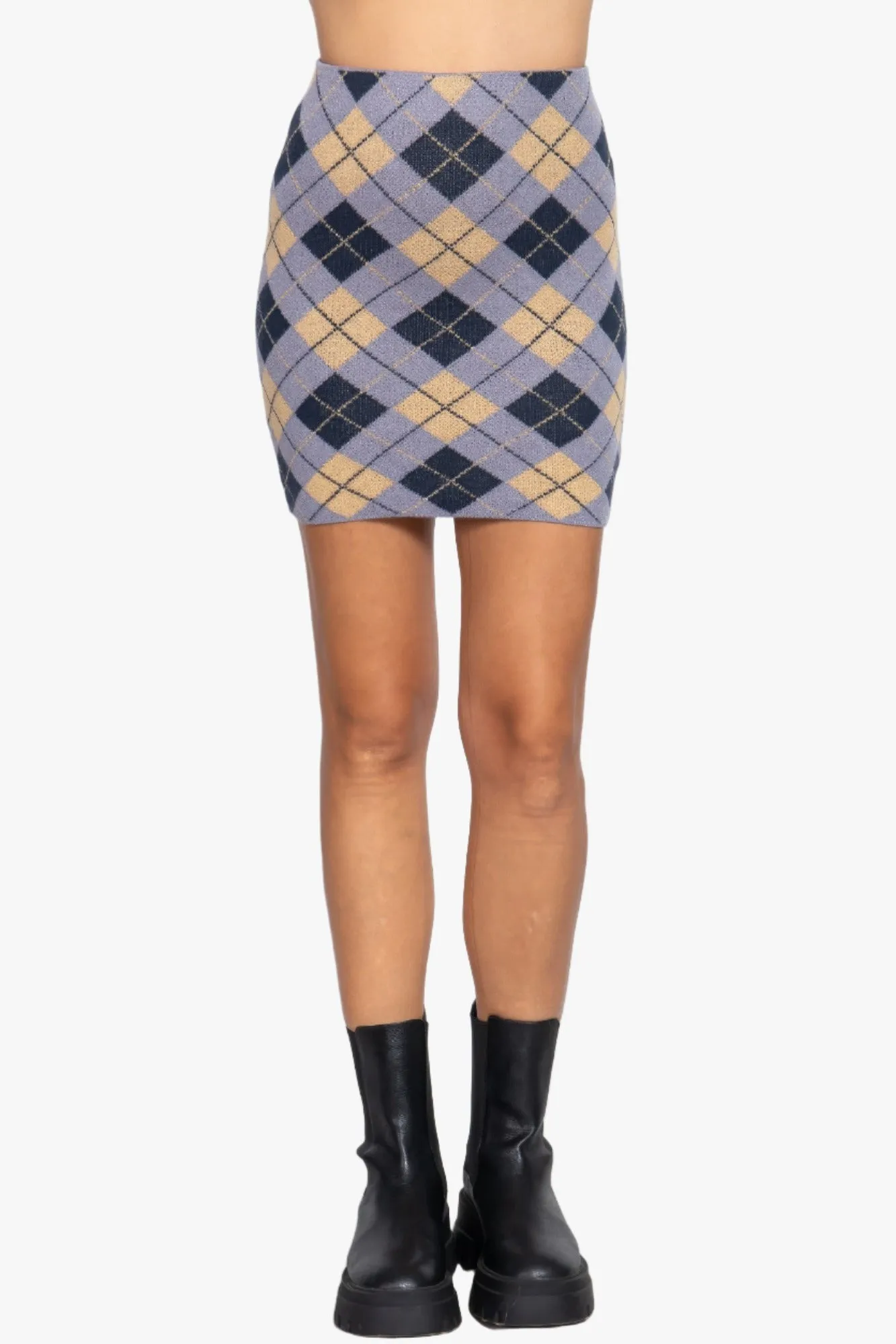 Argyle Jacquard Sweater Mini Skirt