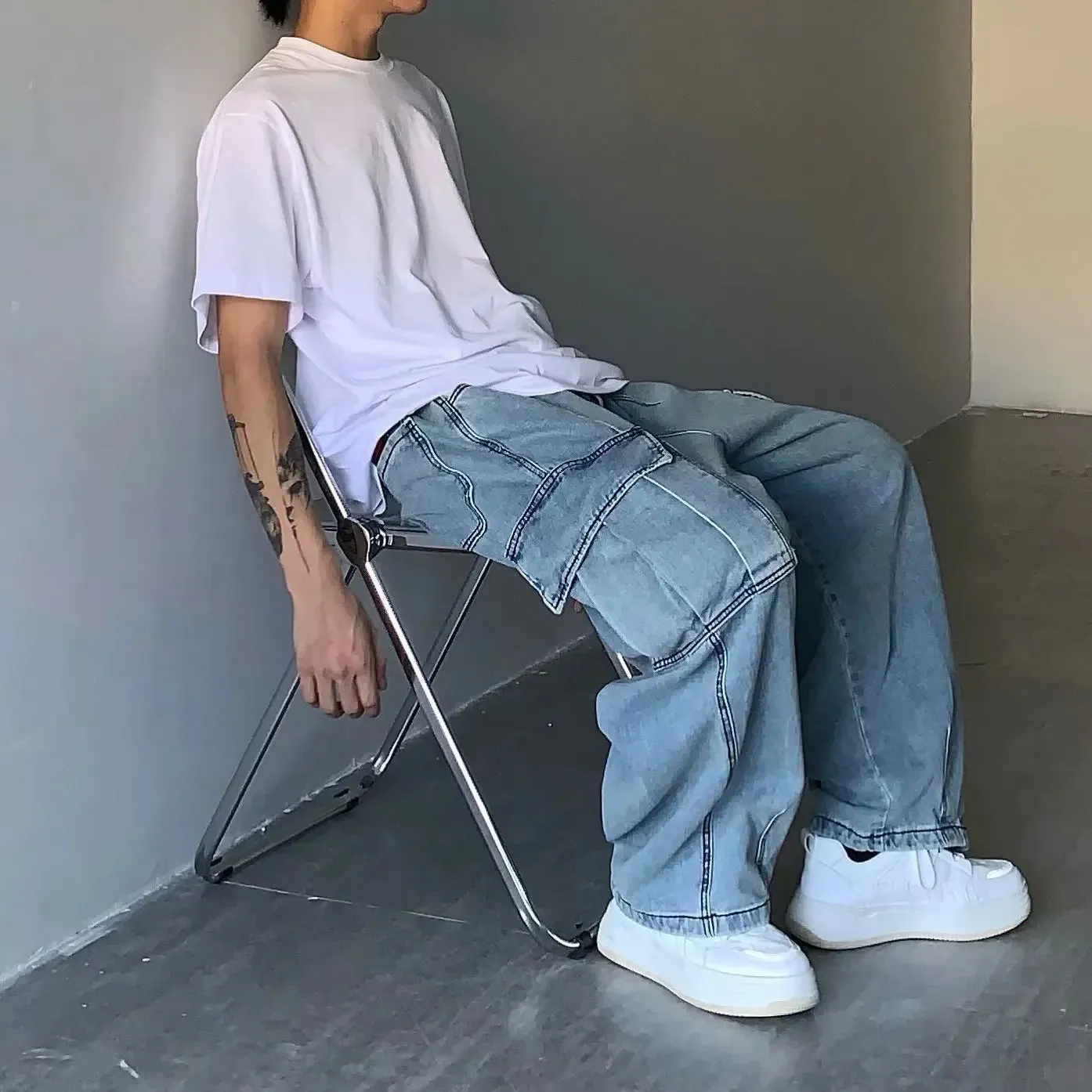 ArtVision Vintage Drapierte Locker Sitzen Jeans