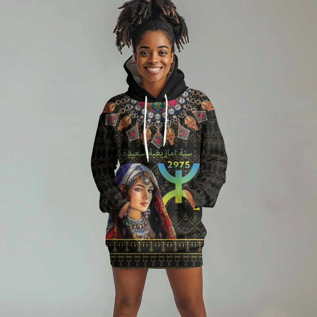 Assegwas Ameggaz Yennayer Hoodie Dress Women Amazigh - Berber Pattern LT15
