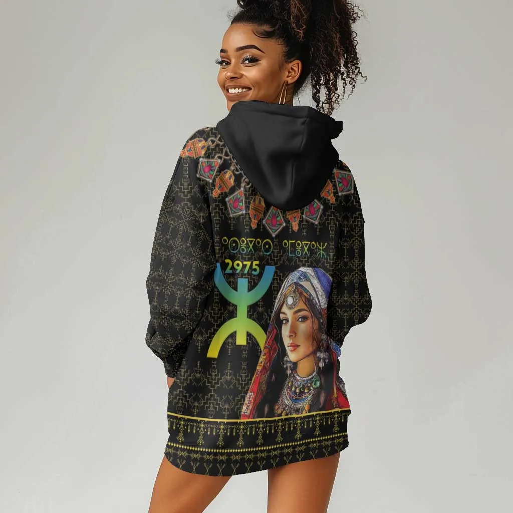 Assegwas Ameggaz Yennayer Hoodie Dress Women Amazigh - Berber Pattern LT15