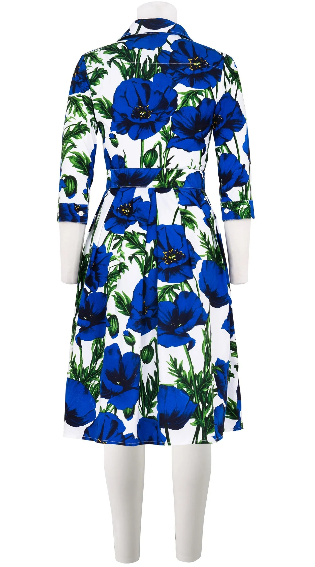 Audrey Dress #1 Shirt Collar 3/4 Sleeve Cotton Stretch (Poppy Poland Small)