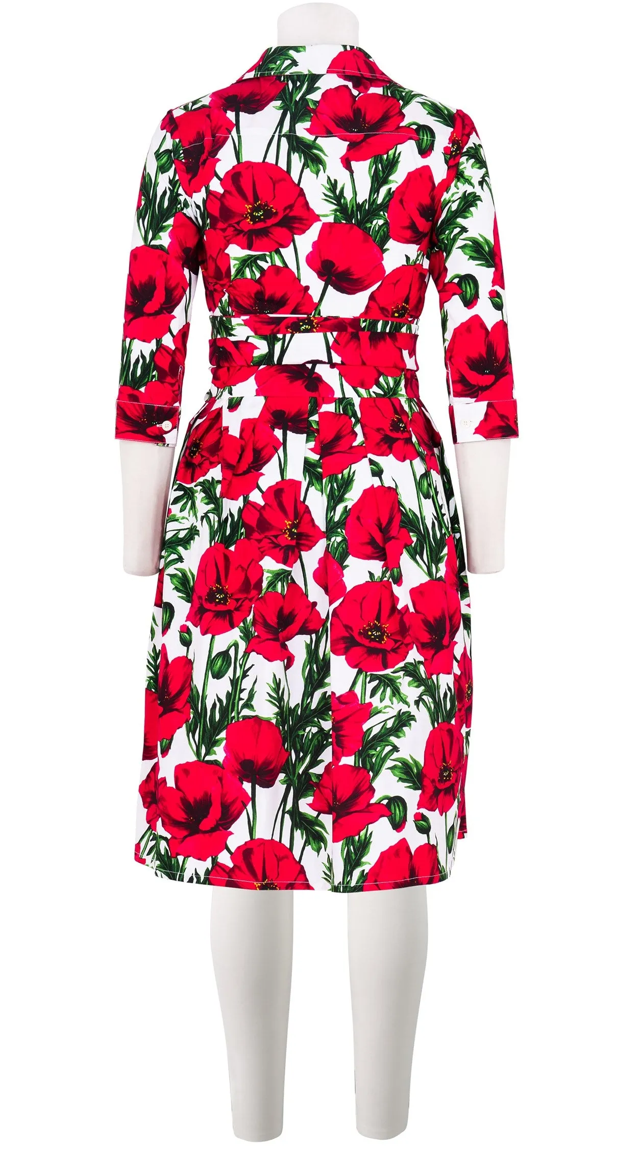 Audrey Dress #1 Shirt Collar 3/4 Sleeve Cotton Stretch (Poppy Poland Small)