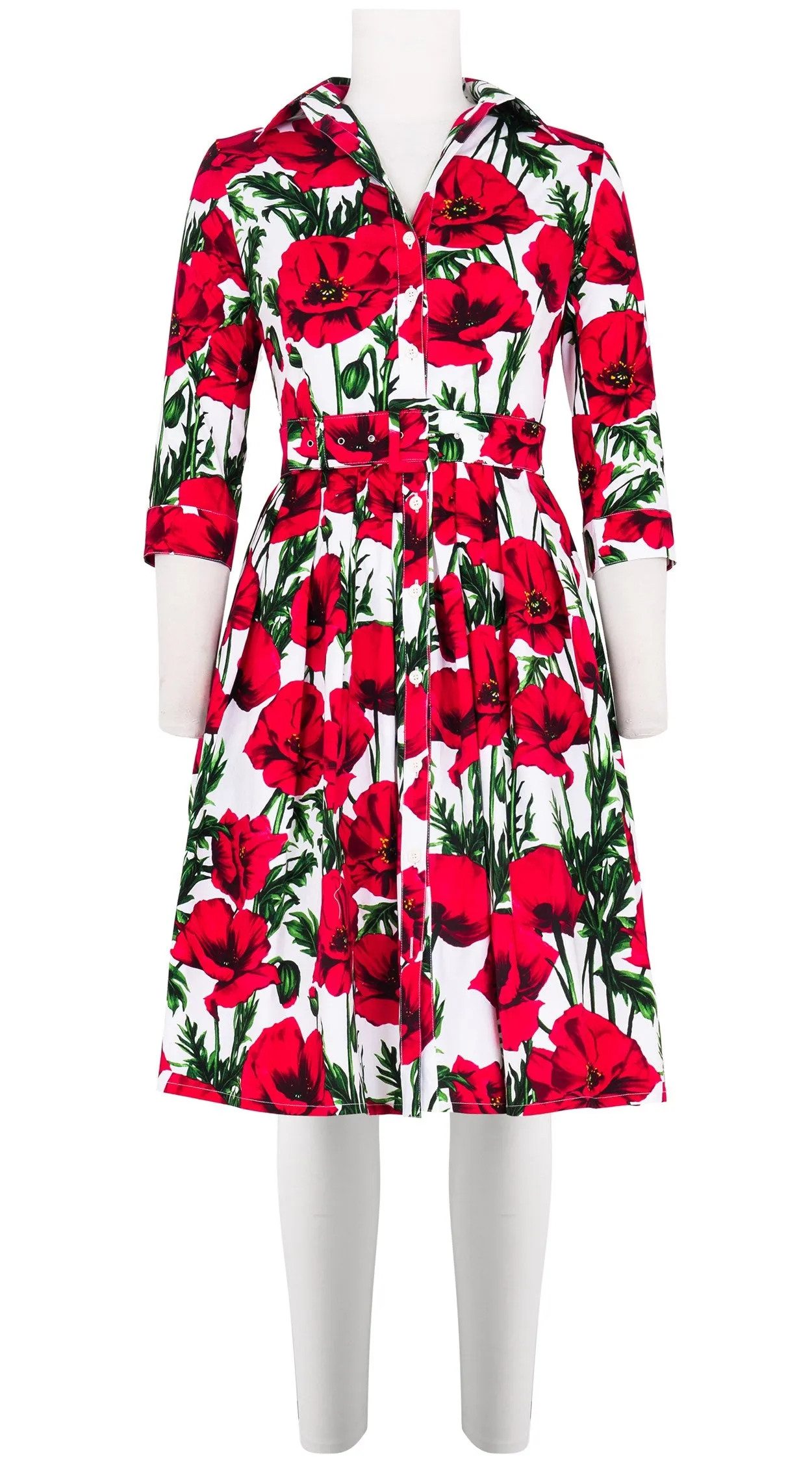 Audrey Dress #1 Shirt Collar 3/4 Sleeve Cotton Stretch (Poppy Poland Small)
