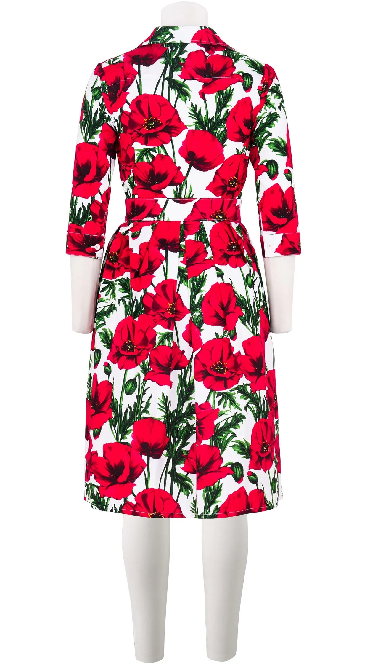 Audrey Dress #1 Shirt Collar 3/4 Sleeve Cotton Stretch (Poppy Poland Small)