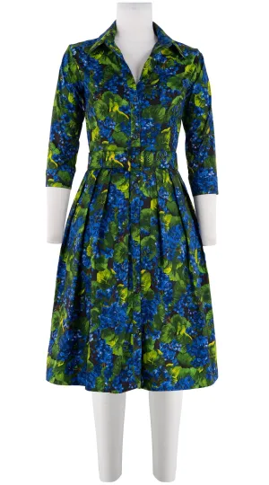 Audrey Dress #1 Shirt Collar 3/4 Sleeve Cotton Stretch (Rockcress Flower Black)