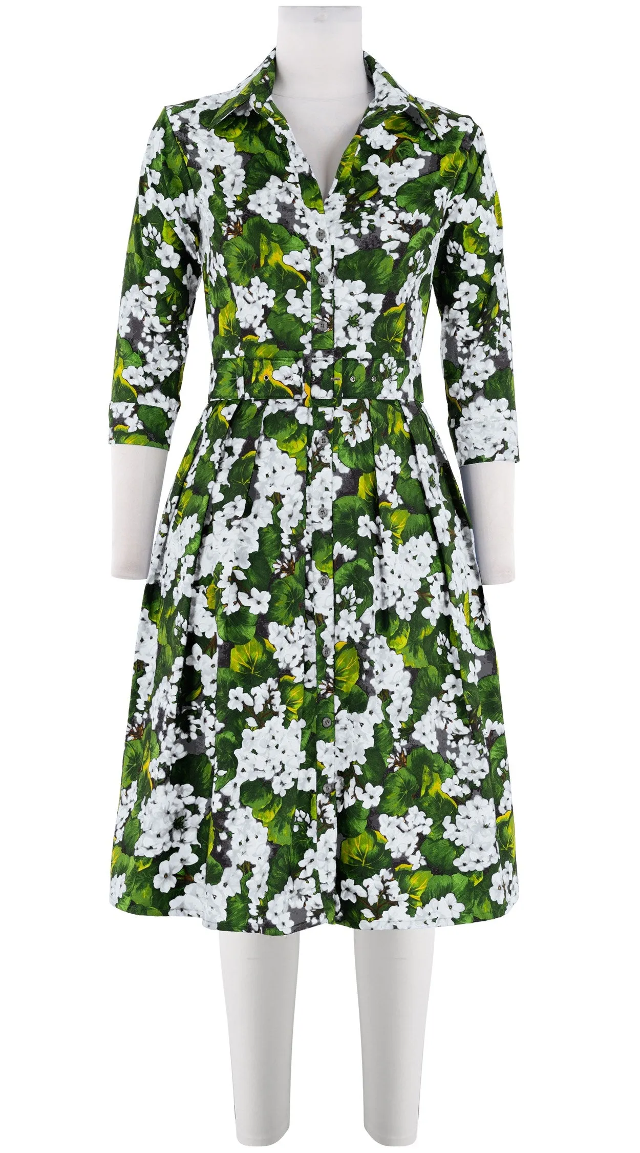 Audrey Dress #1 Shirt Collar 3/4 Sleeve Cotton Stretch (Rockcress Flower Black)
