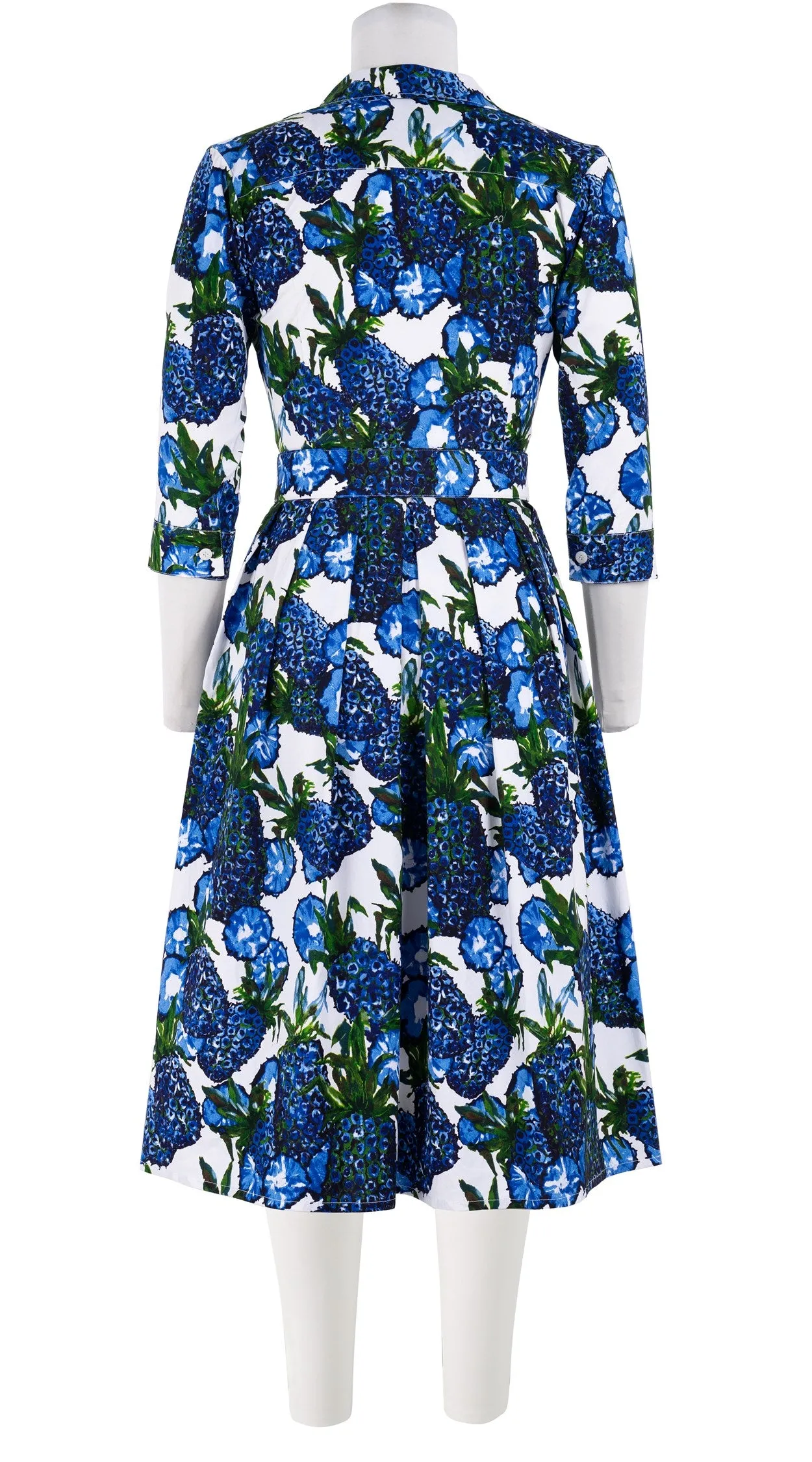 Audrey Dress #1 Shirt Collar 3/4 Sleeve Long Length Cotton Stretch (Pineapple Tree Small)
