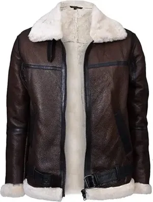 B3 Bomber Pilot Real Leather Jacket Faux Fur Brown Leather Jacket SRJ303