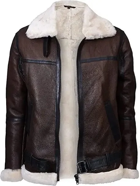 B3 Bomber Pilot Real Leather Jacket Faux Fur Brown Leather Jacket SRJ303