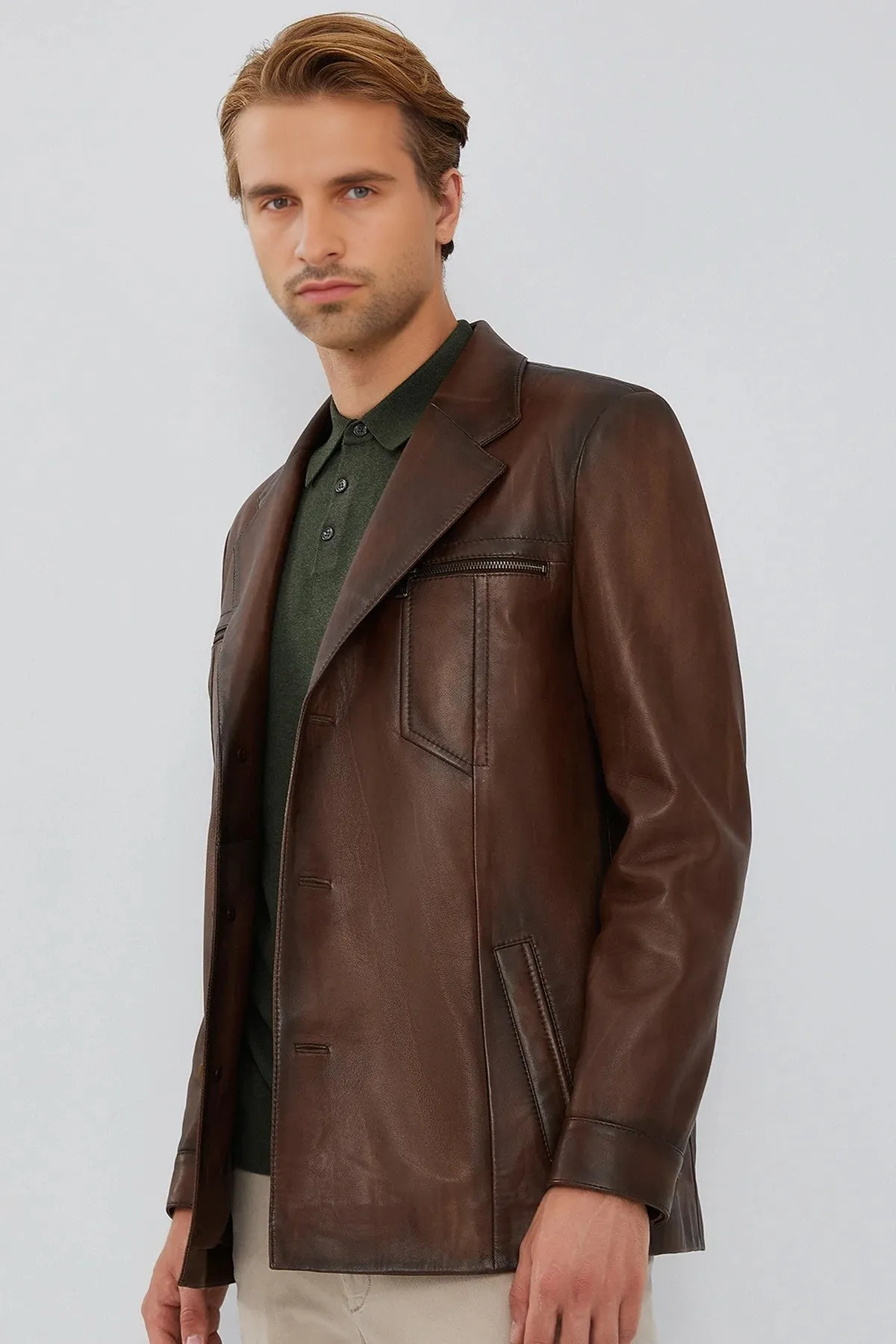 Barnard Slim Fit Brown Leather Jacket For Men