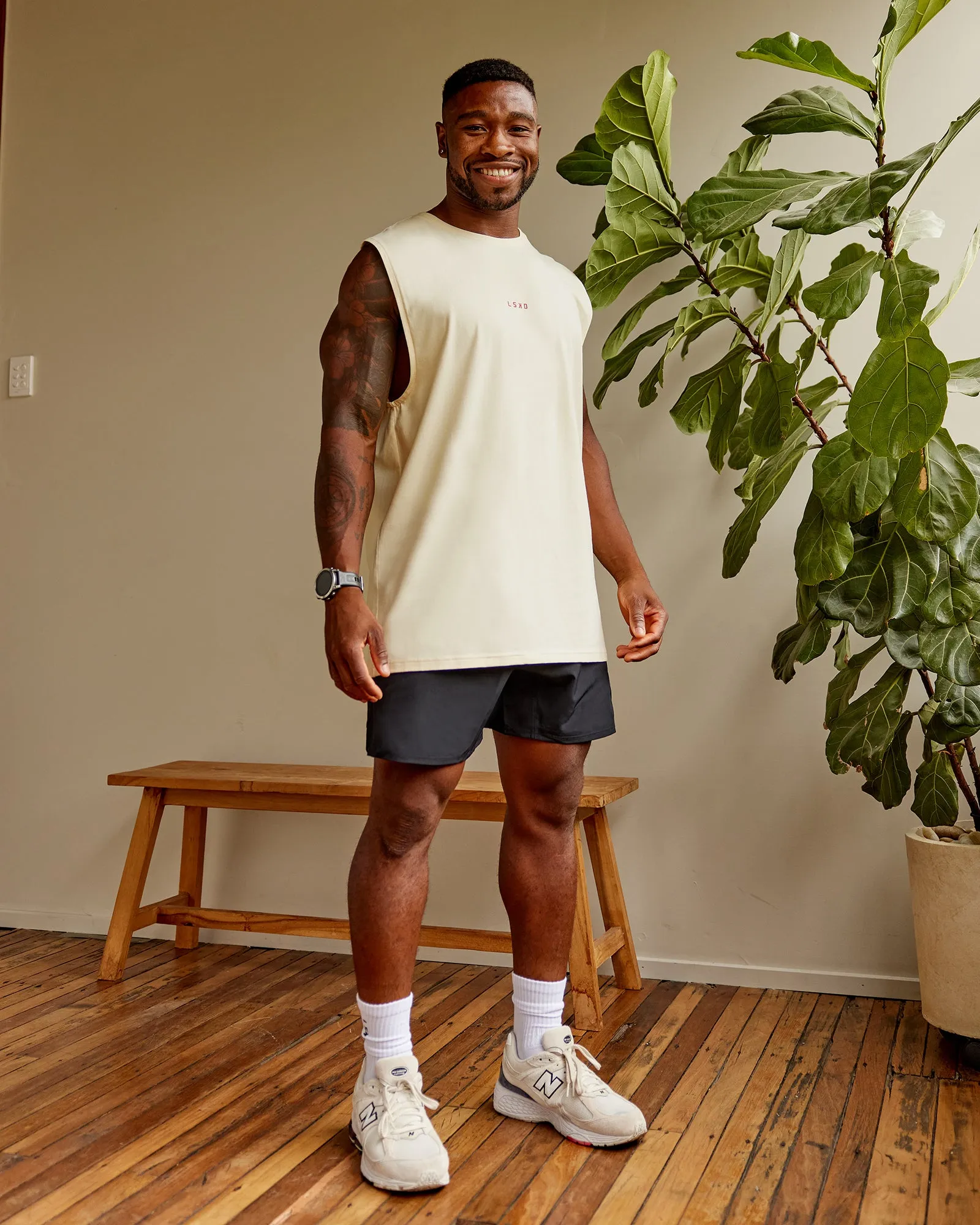Base FLXCotton Tank - Ivory-Cherry Red