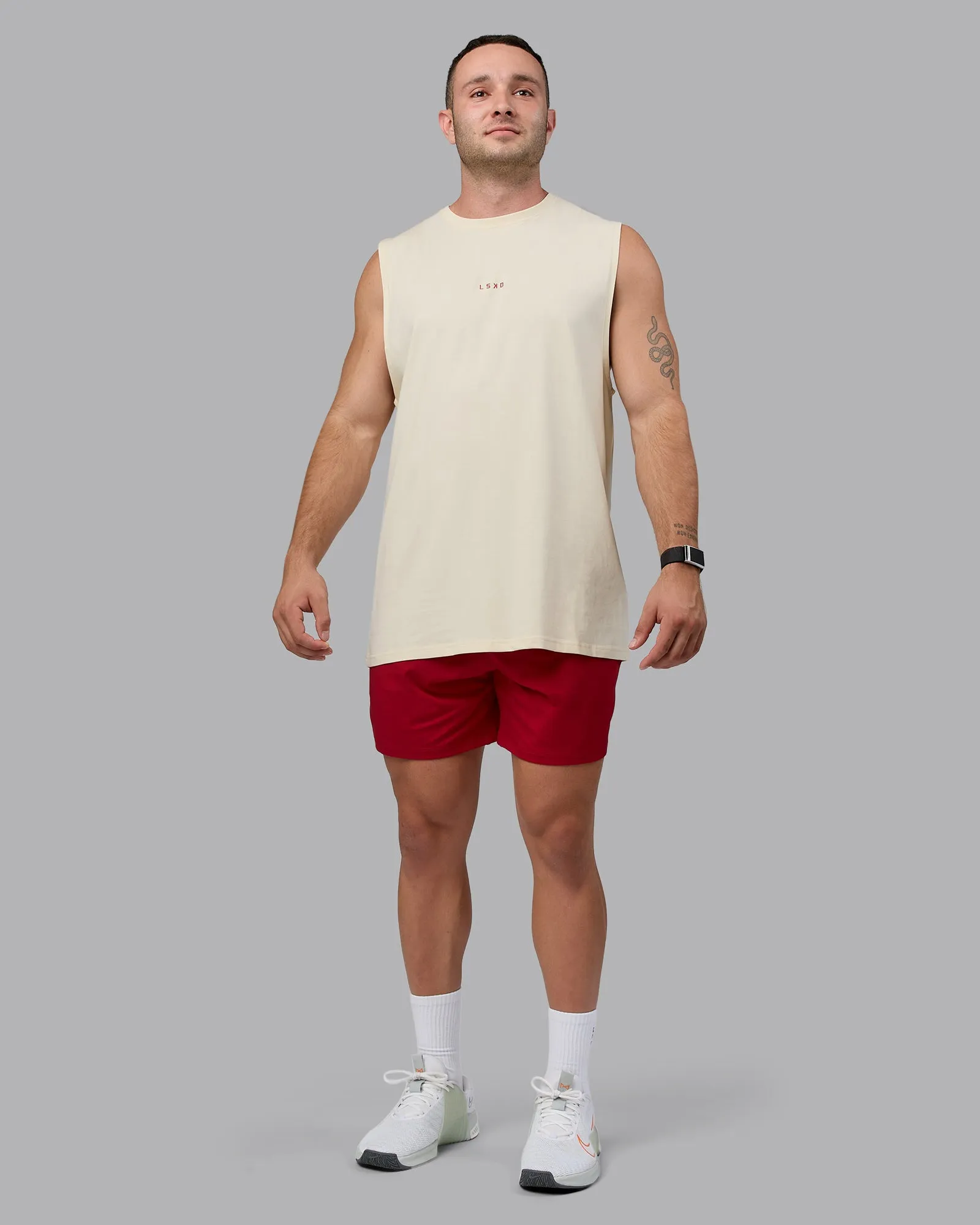 Base FLXCotton Tank - Ivory-Cherry Red