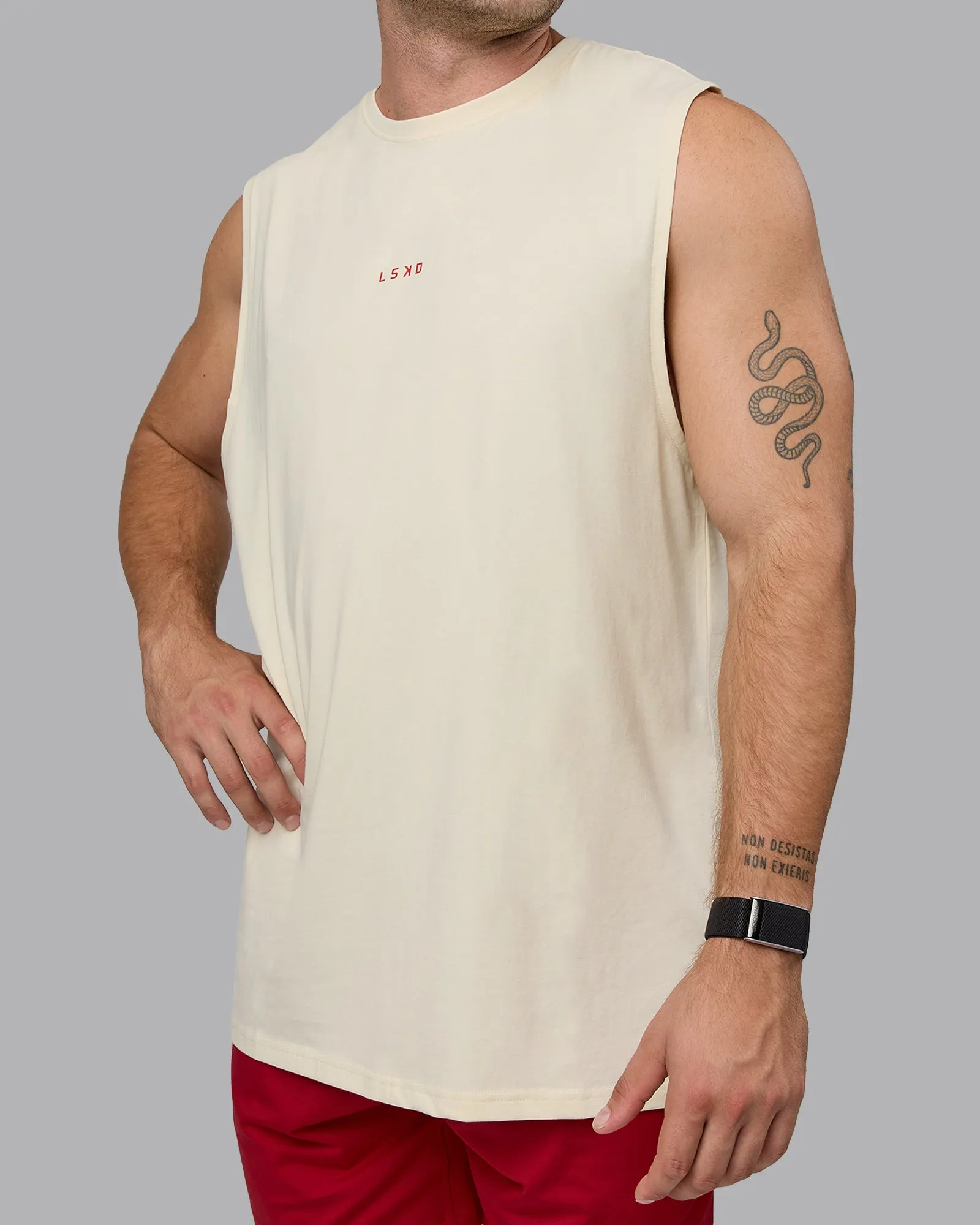 Base FLXCotton Tank - Ivory-Cherry Red