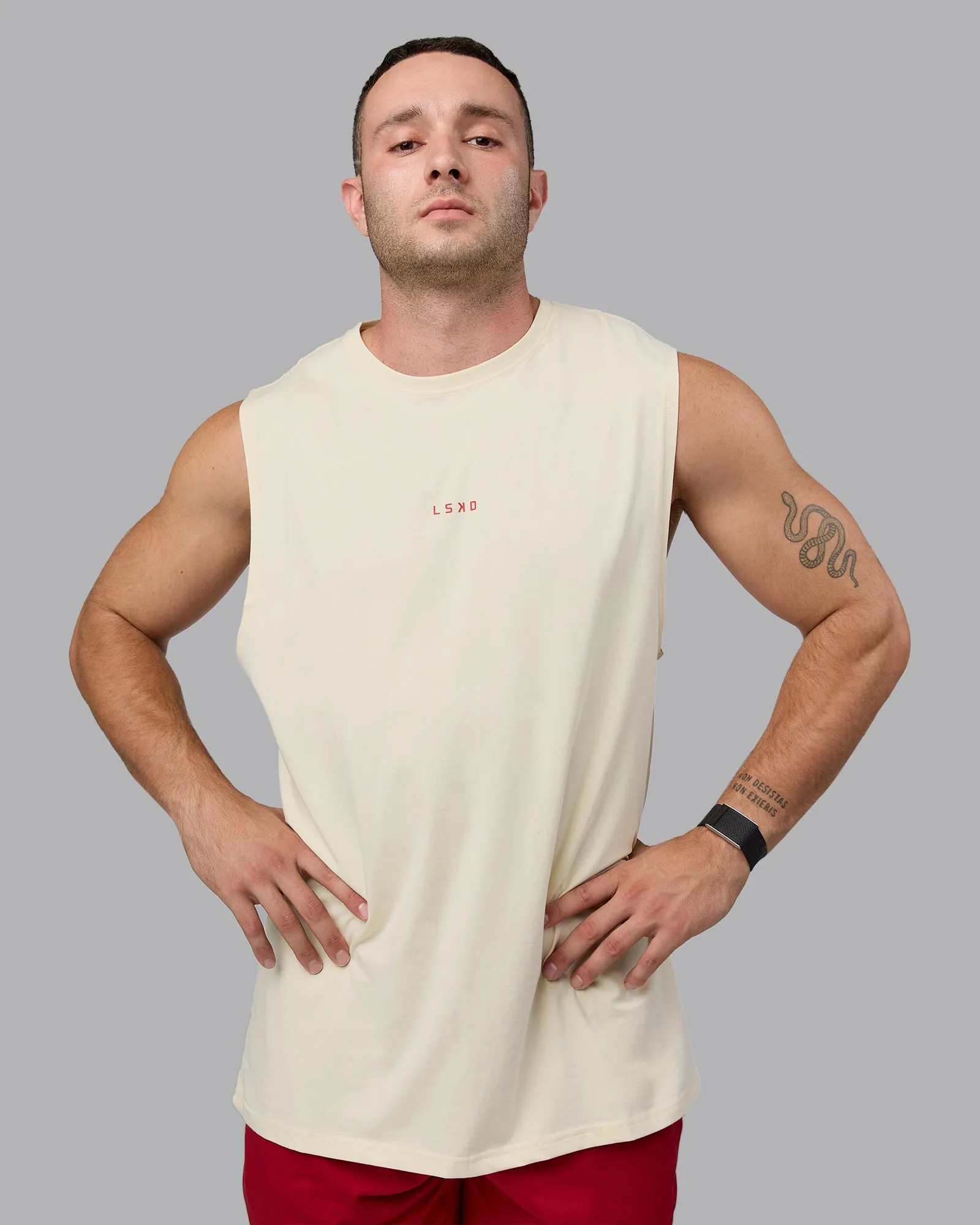 Base FLXCotton Tank - Ivory-Cherry Red