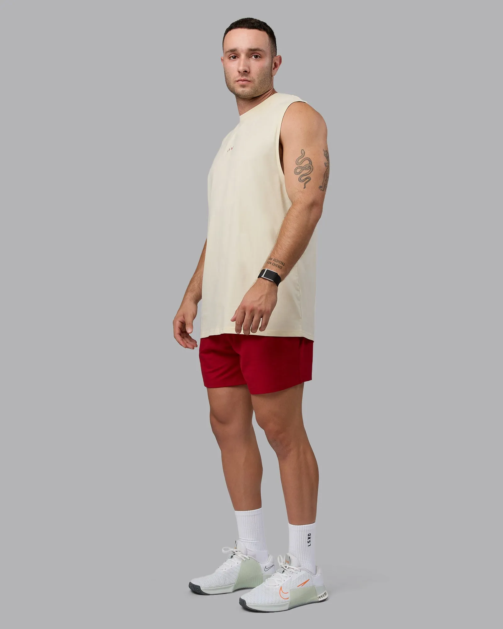 Base FLXCotton Tank - Ivory-Cherry Red