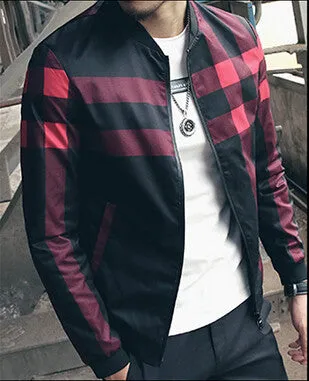 Baseball Collar Jacket Men Plaid Fashion Mens Bomber Jackets For Men Autumn Style Active Windbreaker Coat Male