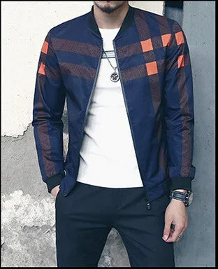 Baseball Collar Jacket Men Plaid Fashion Mens Bomber Jackets For Men Autumn Style Active Windbreaker Coat Male
