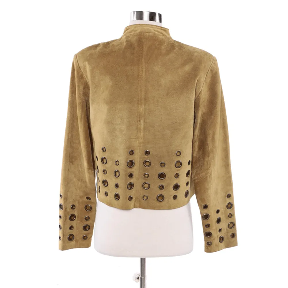 Beige Suede Leather Ring Jacket for Women Cowgirl WFJ223