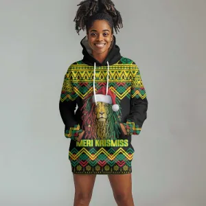 Black Jamaican Christmas Hoodie Dress Reggae Lion With Kente Pattern LT18
