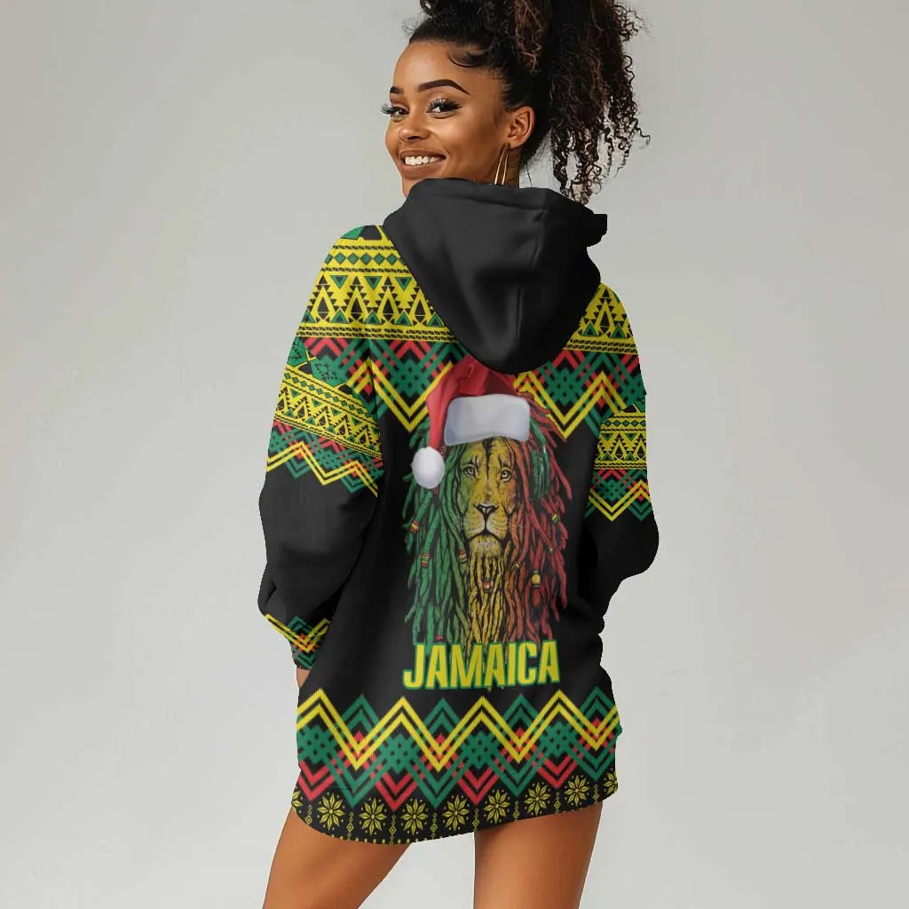 Black Jamaican Christmas Hoodie Dress Reggae Lion With Kente Pattern LT18