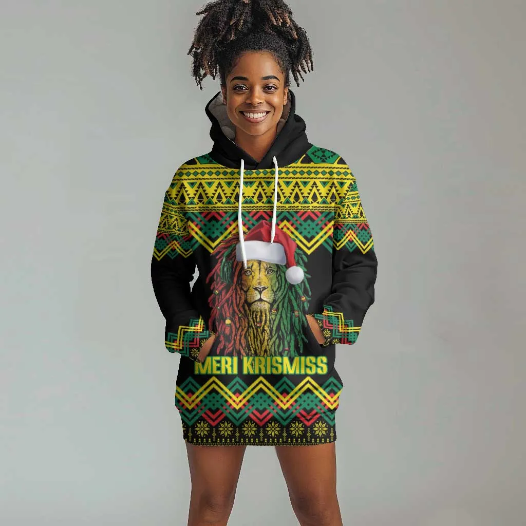 Black Jamaican Christmas Hoodie Dress Reggae Lion With Kente Pattern LT18