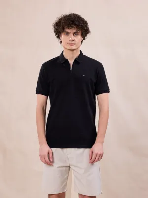 Black Plain Jacquard Polo T-Shirt