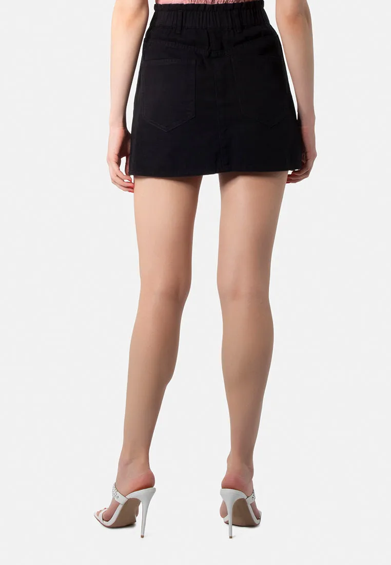 Black Raw Hem Denim Skirt