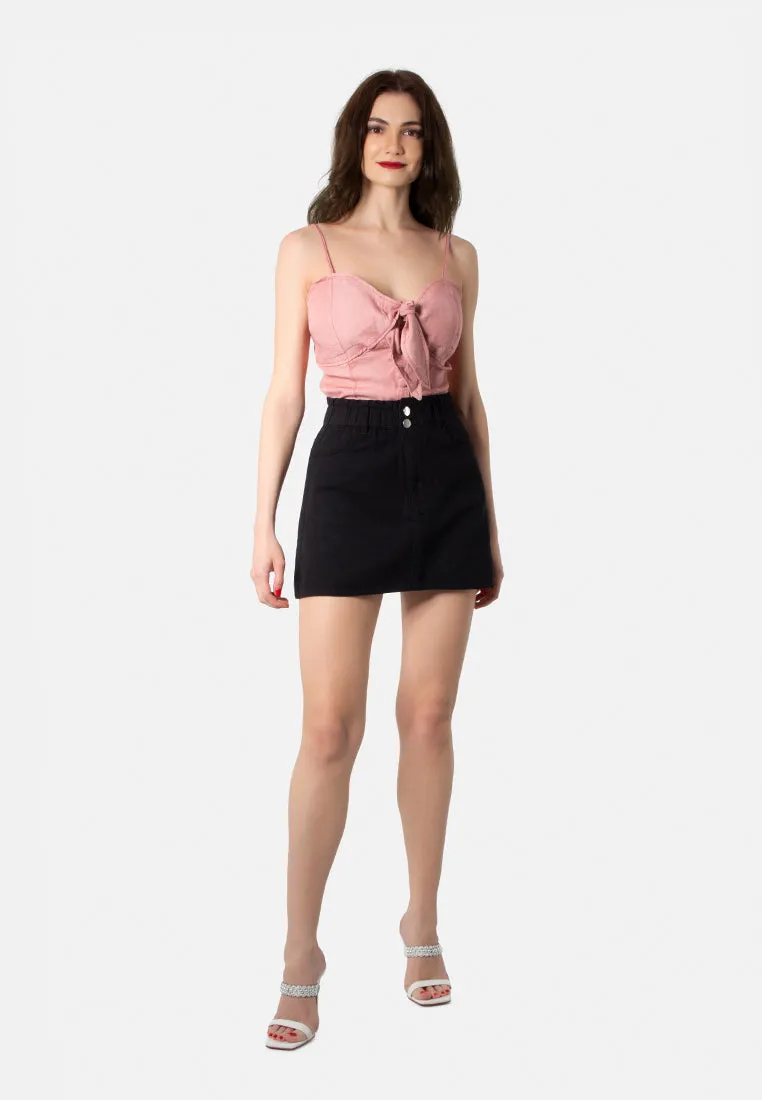 Black Raw Hem Denim Skirt